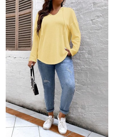 Women's Plus Size Hoodies Long Sleeve Drawstring Waffle Knit Pullover Sweatshirt Tops Plain Yellow $17.09 Hoodies & Sweatshirts