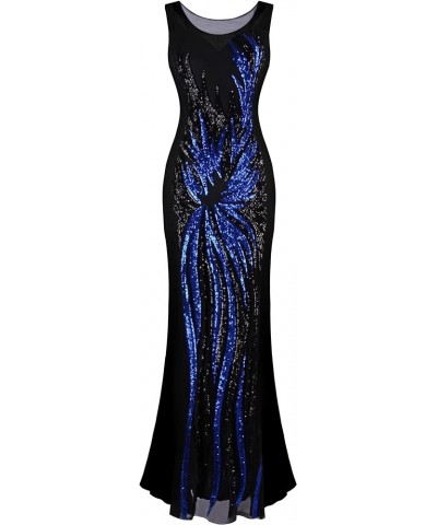 Women's Sheer Gold Sequined Black Splicing Evening Dress Blue Black $41.81 Dresses