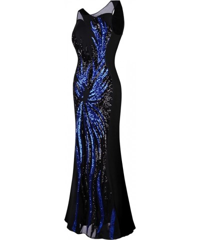 Women's Sheer Gold Sequined Black Splicing Evening Dress Blue Black $41.81 Dresses