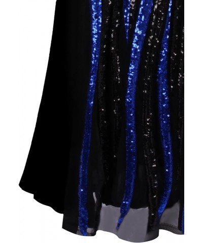 Women's Sheer Gold Sequined Black Splicing Evening Dress Blue Black $41.81 Dresses