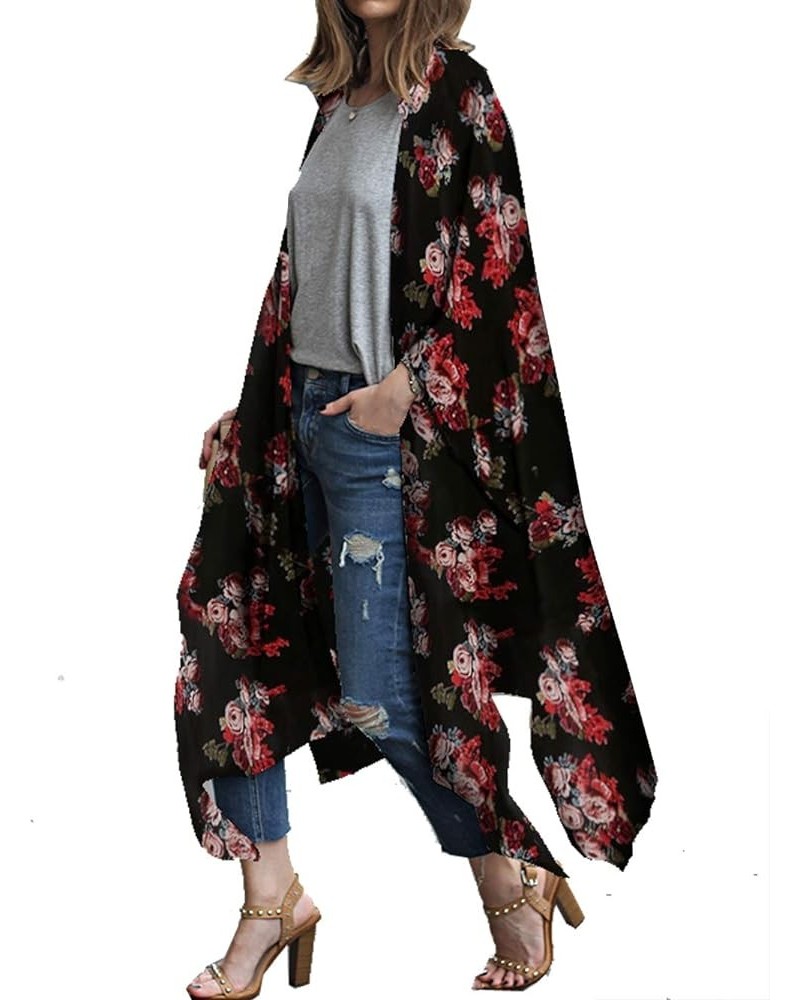 Women's Sheer Chiffon Blouse Tops Kimono Cardigan Floral Loose Cover Ups Outwear Plus Size Black 2 $14.10 Swimsuits