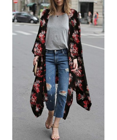 Women's Sheer Chiffon Blouse Tops Kimono Cardigan Floral Loose Cover Ups Outwear Plus Size Black 2 $14.10 Swimsuits