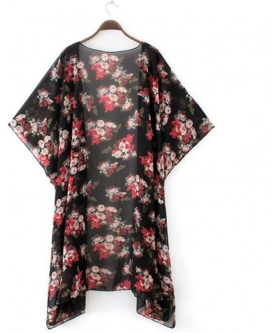 Women's Sheer Chiffon Blouse Tops Kimono Cardigan Floral Loose Cover Ups Outwear Plus Size Black 2 $14.10 Swimsuits