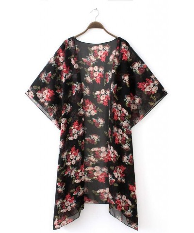 Women's Sheer Chiffon Blouse Tops Kimono Cardigan Floral Loose Cover Ups Outwear Plus Size Black 2 $14.10 Swimsuits