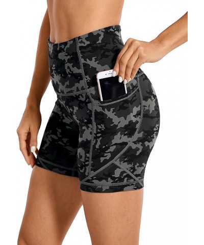 Women's Naked Feeling Biker Shorts - 5 Inches High Waisted Gym Running Compression Spandex Shorts Side Pockets Camo Multi 1 $...