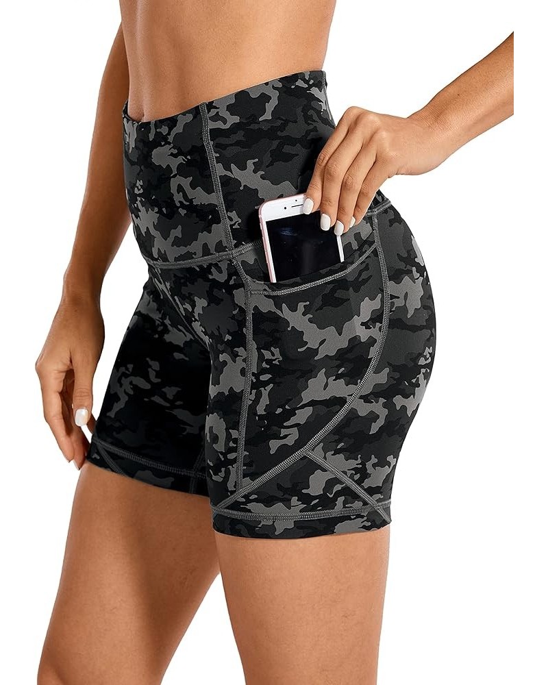 Women's Naked Feeling Biker Shorts - 5 Inches High Waisted Gym Running Compression Spandex Shorts Side Pockets Camo Multi 1 $...