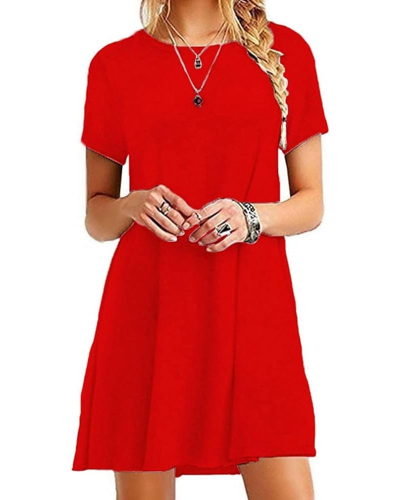 Summer Dresses for Women 2024 Casual Plain Simple Short Sleeve T-Shirt Loose Dress Flowy Beach Mini Dress for Vacation A Red ...