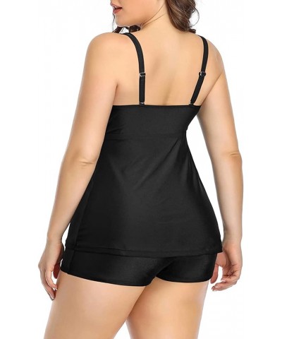 Women Two Piece Plus Size Tankini Swimsuit with Shorts Tummy Control Bathing Suit High Neck Swimwear Black $20.09 Swimsuits