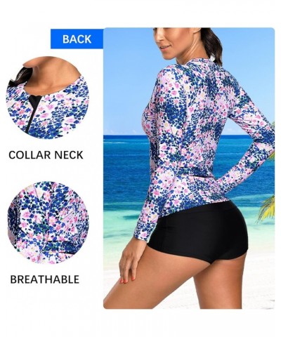 Women Long Sleeve Swimsuits, Female Coverup Rash Guard Shirt UPF 50+ Protection,Plus Size Print Bathing Suit Rahguard Blue Fl...