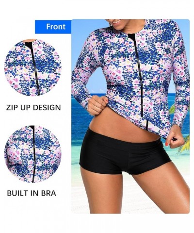 Women Long Sleeve Swimsuits, Female Coverup Rash Guard Shirt UPF 50+ Protection,Plus Size Print Bathing Suit Rahguard Blue Fl...