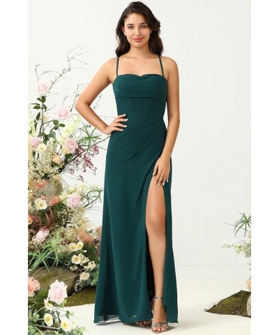 Spaghetti Straps Bridesmaid Dresses for Women Side Slit Chiffon Pleated Formal Evening Dress YMS292 Lilac $31.89 Dresses