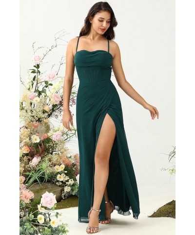 Spaghetti Straps Bridesmaid Dresses for Women Side Slit Chiffon Pleated Formal Evening Dress YMS292 Lilac $31.89 Dresses