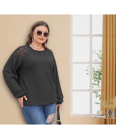 Womens Waffle Knit Tunic Tops 2023 Fall Winter Long Sleeve Shirts Lace Shoulder Crew Neck 06-dark Gray $11.79 Tops