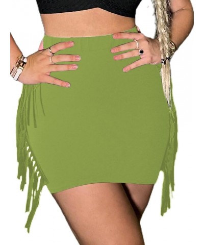 Women's Sexy Fringe Side Tassels High Waisted Bodycon Pencil Mini Skirt Green $11.21 Skirts