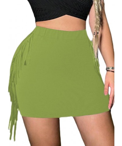 Women's Sexy Fringe Side Tassels High Waisted Bodycon Pencil Mini Skirt Green $11.21 Skirts