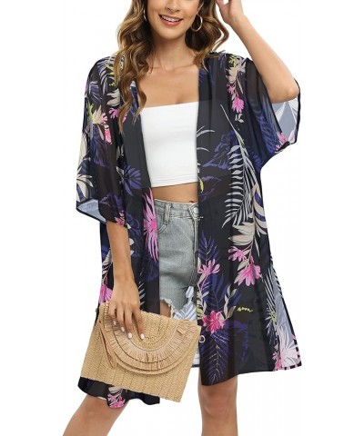 Women's Kimono Swimsuit Coverups Summer Beach Casual Loose Cardigans for Swimwear Boho Pink Purple Floral $12.03 Swimsuits