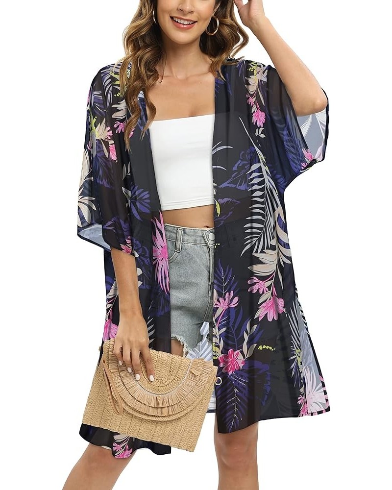 Women's Kimono Swimsuit Coverups Summer Beach Casual Loose Cardigans for Swimwear Boho Pink Purple Floral $12.03 Swimsuits