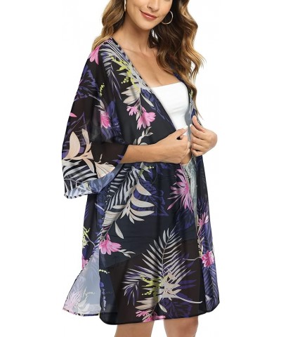 Women's Kimono Swimsuit Coverups Summer Beach Casual Loose Cardigans for Swimwear Boho Pink Purple Floral $12.03 Swimsuits