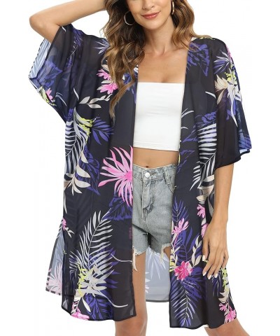 Women's Kimono Swimsuit Coverups Summer Beach Casual Loose Cardigans for Swimwear Boho Pink Purple Floral $12.03 Swimsuits