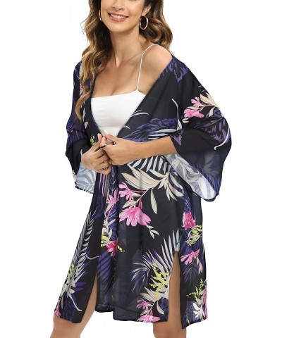 Women's Kimono Swimsuit Coverups Summer Beach Casual Loose Cardigans for Swimwear Boho Pink Purple Floral $12.03 Swimsuits