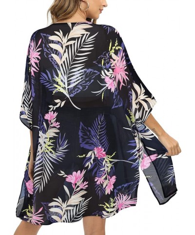 Women's Kimono Swimsuit Coverups Summer Beach Casual Loose Cardigans for Swimwear Boho Pink Purple Floral $12.03 Swimsuits