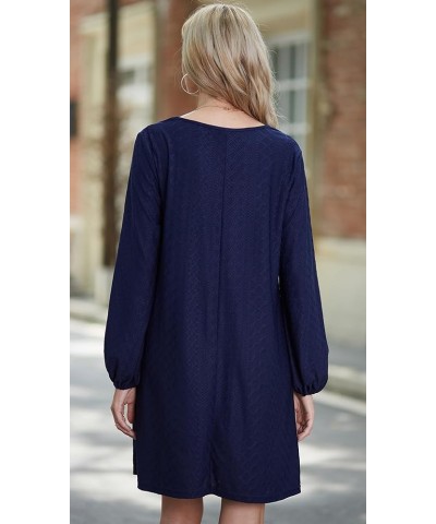 Women's V Neck Long Puff Sleeve Casual Tshirt Dress 2023 Loose Tunic Dress Flare Swing Shift Dresses Navy $17.28 Dresses