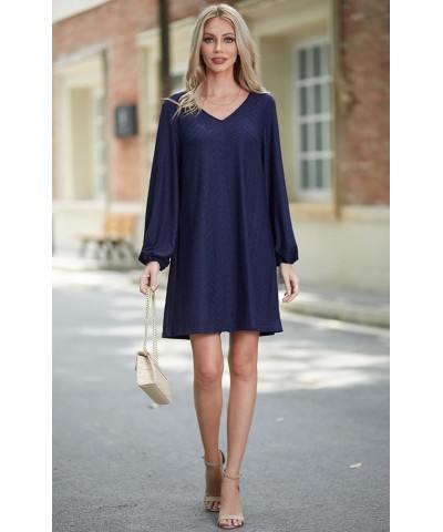 Women's V Neck Long Puff Sleeve Casual Tshirt Dress 2023 Loose Tunic Dress Flare Swing Shift Dresses Navy $17.28 Dresses