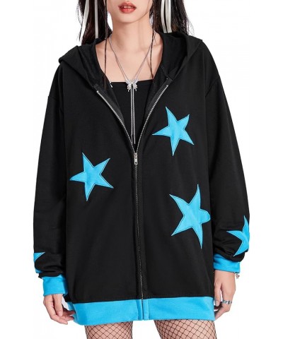 Hoodies Jacket with Pockets Womens Printed Full Zip Hooded Sweatshirt Y2k Skull Rhinestone E-Girls Goth Hoodie 32-blue $10.86...