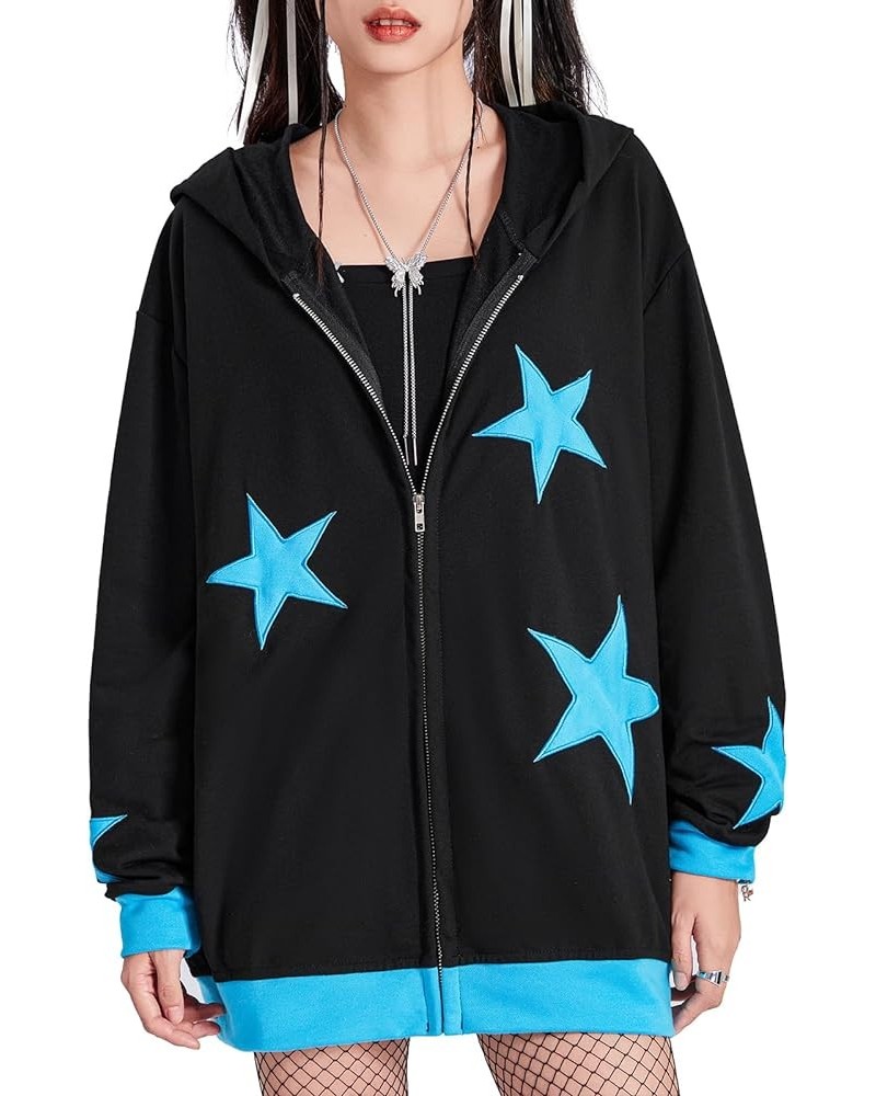 Hoodies Jacket with Pockets Womens Printed Full Zip Hooded Sweatshirt Y2k Skull Rhinestone E-Girls Goth Hoodie 32-blue $10.86...