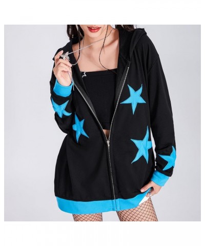 Hoodies Jacket with Pockets Womens Printed Full Zip Hooded Sweatshirt Y2k Skull Rhinestone E-Girls Goth Hoodie 32-blue $10.86...