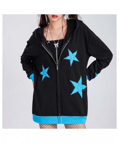 Hoodies Jacket with Pockets Womens Printed Full Zip Hooded Sweatshirt Y2k Skull Rhinestone E-Girls Goth Hoodie 32-blue $10.86...