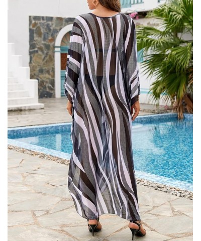 Bathing Suit Cover Ups for Women Floral Print Kaftan Dresses Plus Size Beach Coverup V-Neck Side Split Caftans Zebra Stripe $...