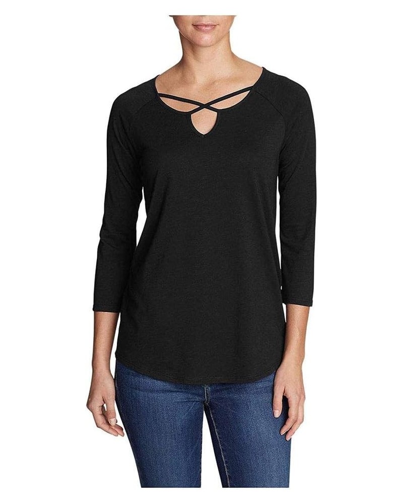 Women's Gate Check 3/4-Sleeve Cross-Front Tunic Black $11.57 Tops