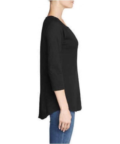 Women's Gate Check 3/4-Sleeve Cross-Front Tunic Black $11.57 Tops