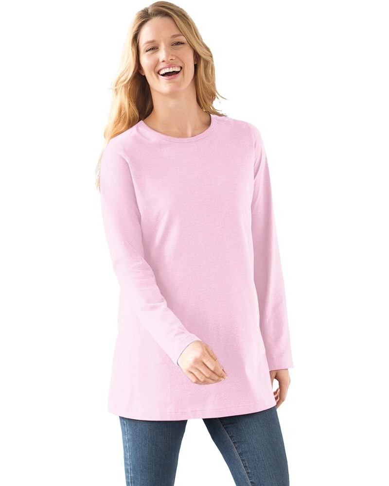 Women's Plus Size Perfect Long-Sleeve Crewneck Tee Shirt Pink $13.92 Shirts