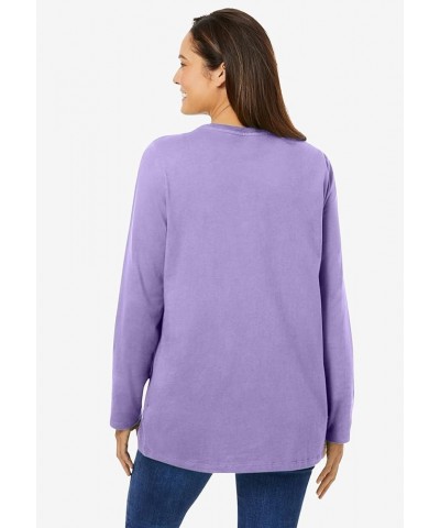 Women's Plus Size Perfect Long-Sleeve Crewneck Tee Shirt Pink $13.92 Shirts