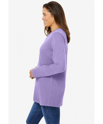 Women's Plus Size Perfect Long-Sleeve Crewneck Tee Shirt Pink $13.92 Shirts