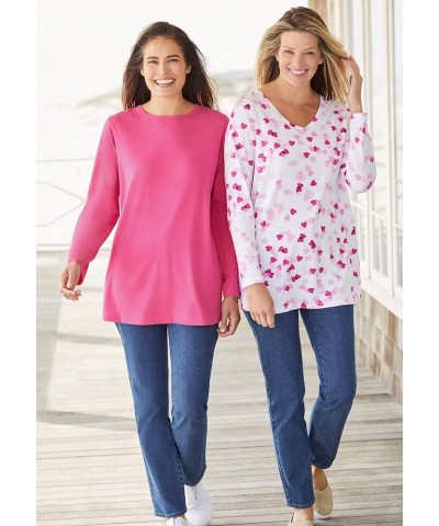 Women's Plus Size Perfect Long-Sleeve Crewneck Tee Shirt Pink $13.92 Shirts