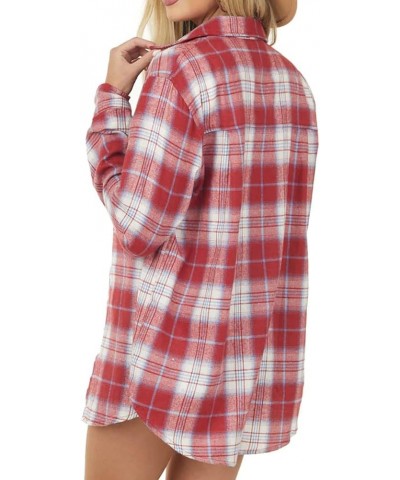 Womens Plaid Shirts Button Down Flannel Shirts Boyfriend Long Sleeve Shirts Burgundy $13.33 Blouses