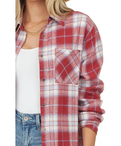 Womens Plaid Shirts Button Down Flannel Shirts Boyfriend Long Sleeve Shirts Burgundy $13.33 Blouses