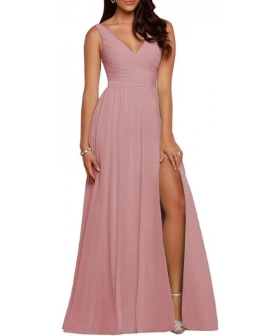 Exquisite Chiffon Formal with Side Slit for Women Long Bridesmaid Dresses Dusty Rose $32.93 Dresses