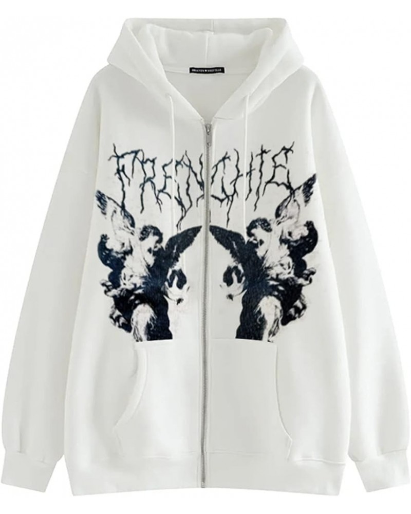 Women's Oversized Zip Up Hoodie Y2k Aesthetic Graphic Hooded Sweatshirt Long Sleeve E-Girl Harajuku Jackets Coat White $14.27...