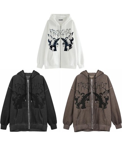 Women's Oversized Zip Up Hoodie Y2k Aesthetic Graphic Hooded Sweatshirt Long Sleeve E-Girl Harajuku Jackets Coat White $14.27...