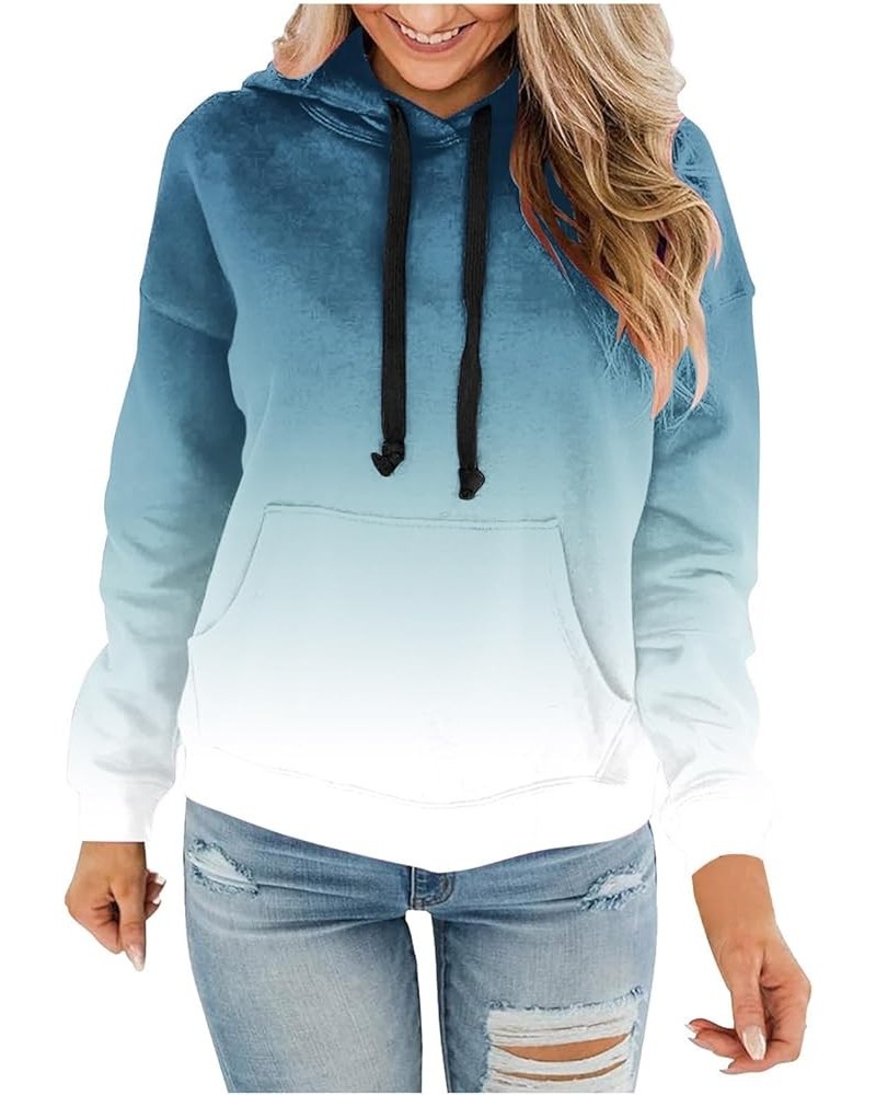 Sweatshirt for Women Trendy Long Sleeve Aesthetic Ombre Color Hoodie Oversized Casual Gentle Outdoor Tops with Pocket A01_lig...