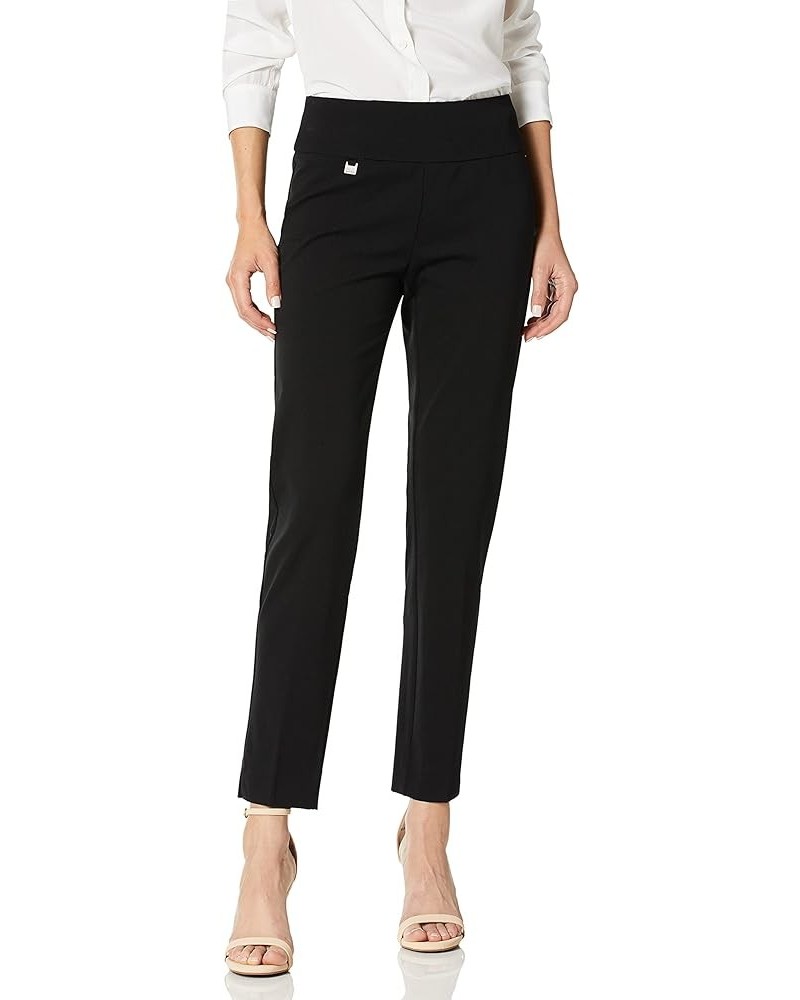 Women's Solid Knit Pull on Easy Fit Ankle Pant with Hem Vent Black $16.90 Pants