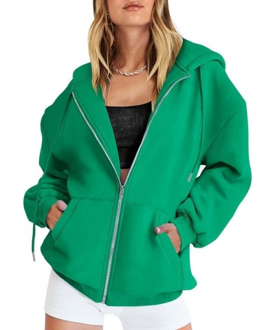 Women's Full Zip Up Hoodie Teen Girls Y2K Oversized Sweatshirts Long Sleeve Fall Casual Drawstring Jacket with Pockets Green ...