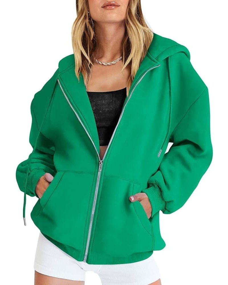 Women's Full Zip Up Hoodie Teen Girls Y2K Oversized Sweatshirts Long Sleeve Fall Casual Drawstring Jacket with Pockets Green ...