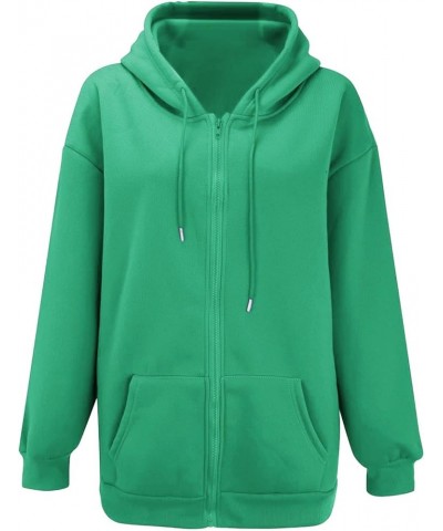 Women's Full Zip Up Hoodie Teen Girls Y2K Oversized Sweatshirts Long Sleeve Fall Casual Drawstring Jacket with Pockets Green ...