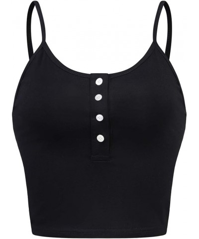 Womens Sleeveless Scoopneck Button up Casual Workout Crop Cami Top Black $10.00 Tanks