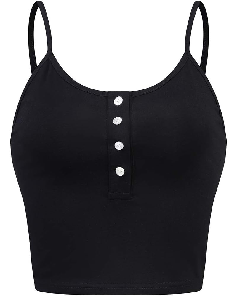 Womens Sleeveless Scoopneck Button up Casual Workout Crop Cami Top Black $10.00 Tanks